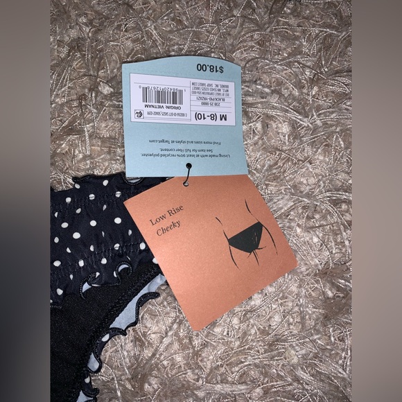 Shade & Shore Black Polka Dot Bikini Bottom Low Rise Cheeky size Medium NWT - Picture 6 of 7